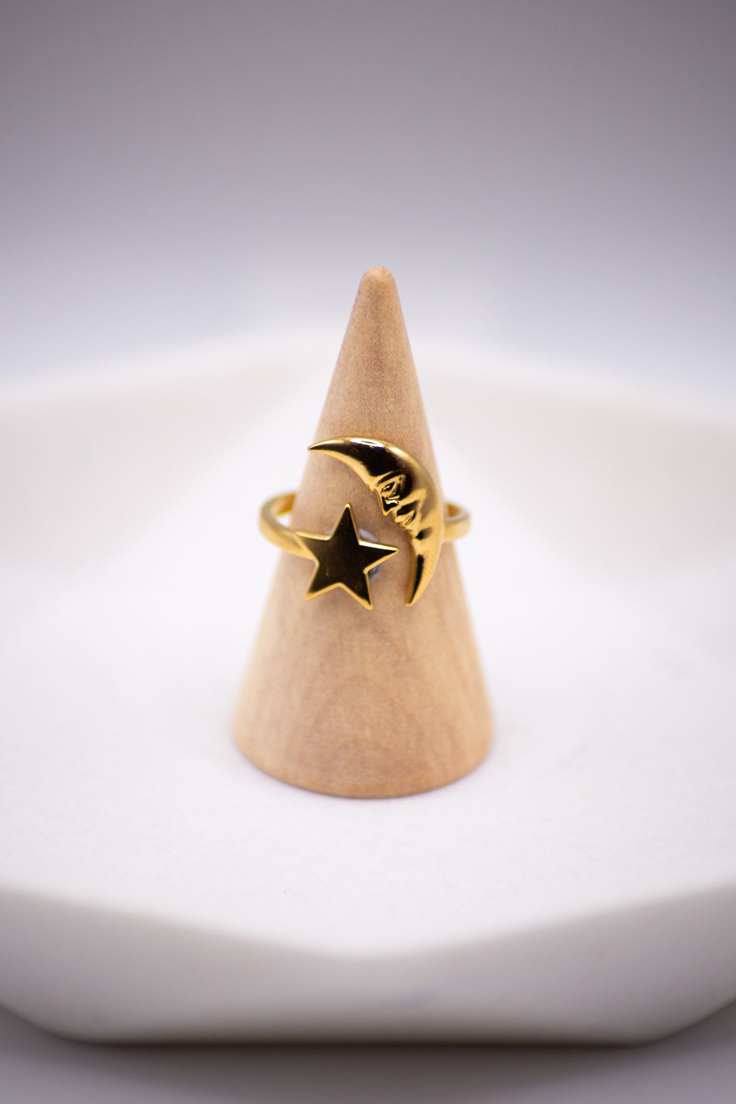 CELESTE MOON AND STAR ADJUSTABLE RING