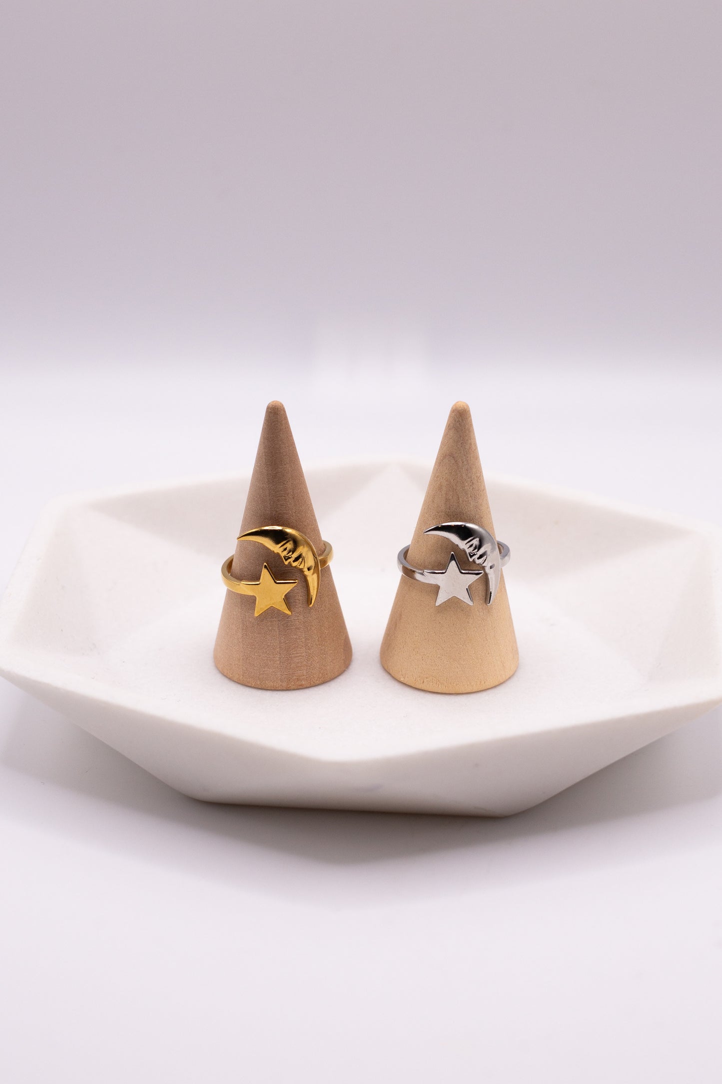 CELESTE MOON AND STAR ADJUSTABLE RING