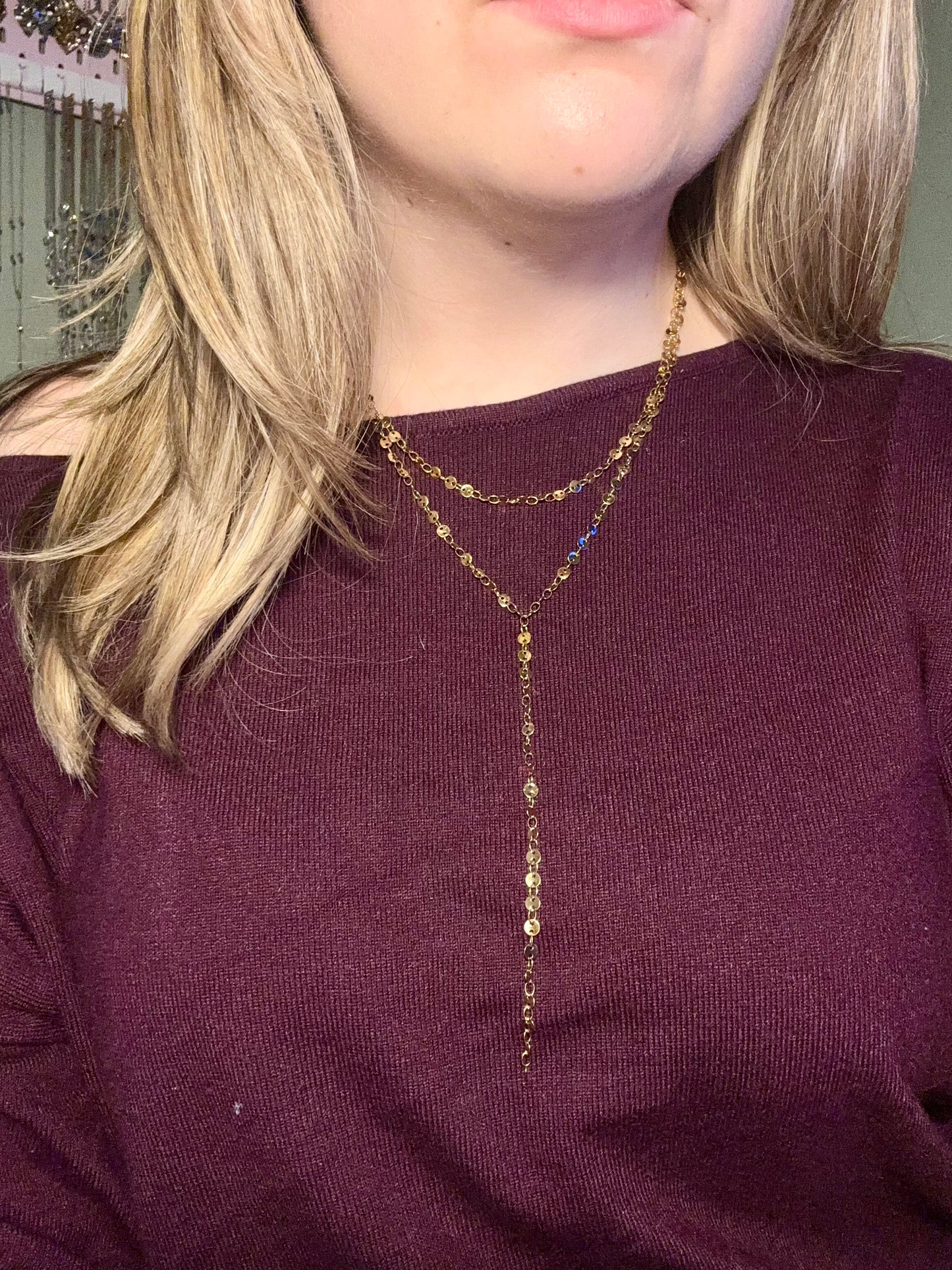 SEQUIN DOUBLE CHAIN Y NECKLACE