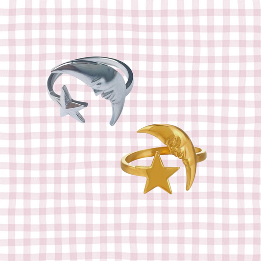 CELESTE MOON AND STAR ADJUSTABLE RING